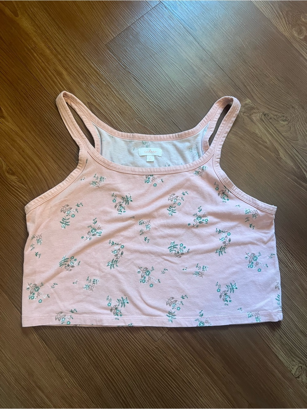 Colsie Pink Floral Tank Top with Green Accents